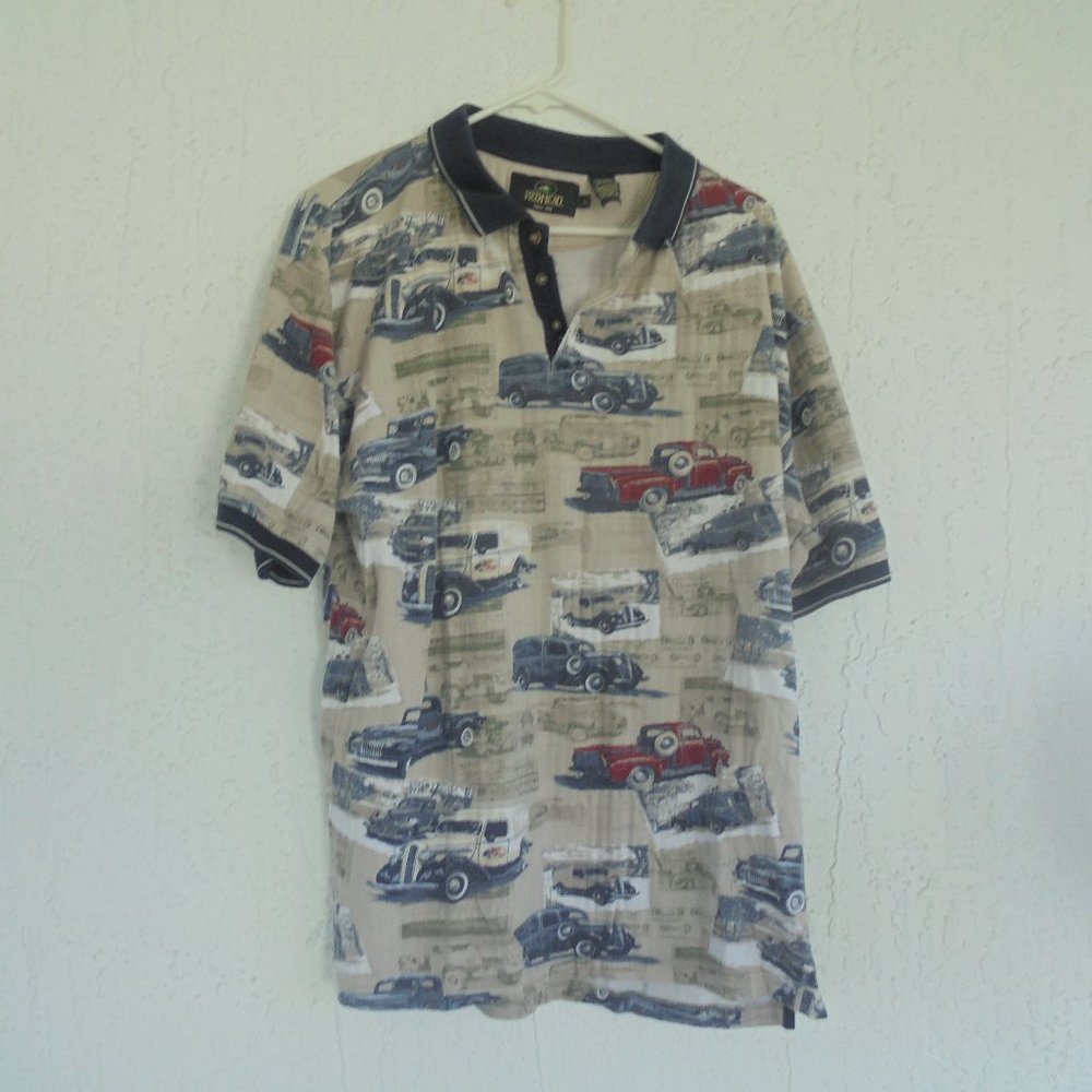 Red Head Vintage Cars Trucks Pullover Shirt  Large